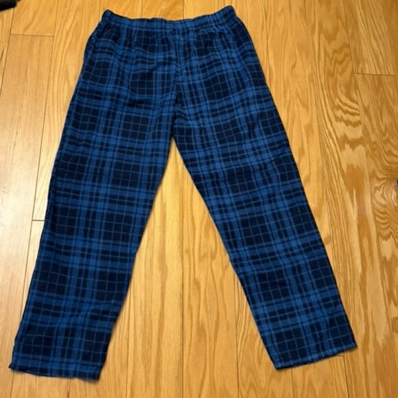 Isotoner Mens Blue & Black Medium Plaid Fleece Pants Lounge Pajama Bottoms - Picture 3 of 4